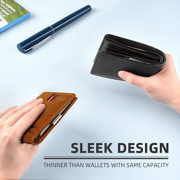 Slim Plånbok för Män Present 12 Kortplatser ID-Fönster med Pengaclip Minimalistisk RFID Främre Fickan Bifold Läder Liten Tunn Presentask Pappa Födelsedag Christ Leather California Dessert