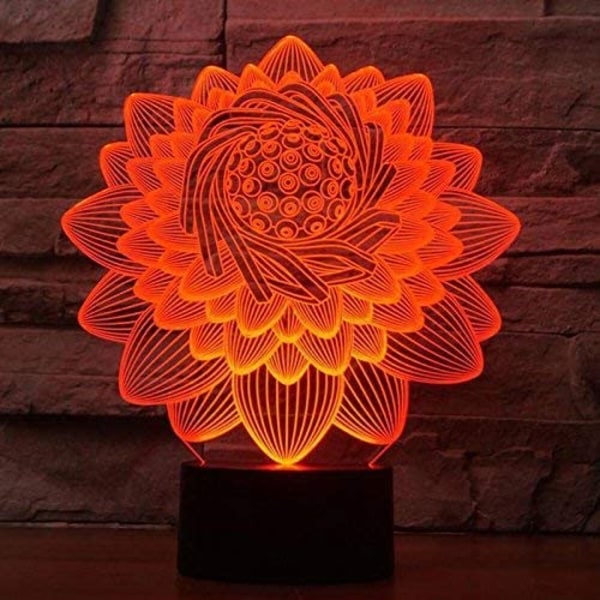 Optisen illuusion 3D lootuskukka yövalo USB-virta kosketuskytkin LED-koriste pöytälamppu 7 väriä vaihtuvat valot joulu syntymäpäivä lapset K