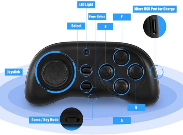 Trådløs Bluetooth spillkontroller, med automatisk lukkerfunksjon Black