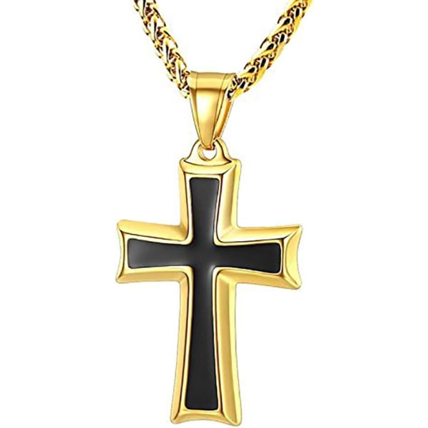 Mens Stainless Steel Cross Pendant Necklace with Wheat Chain