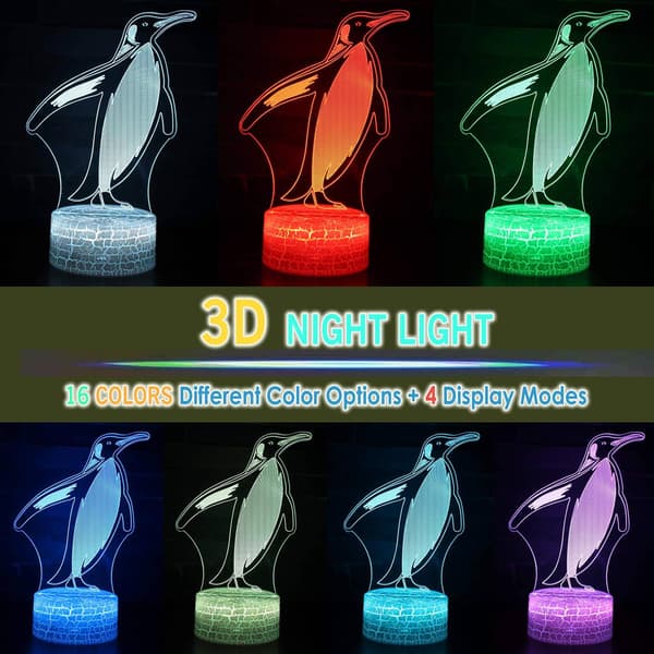 Pingvin Dyr 3D Illusion Skrivebordslampe Rumindretning Natlampe