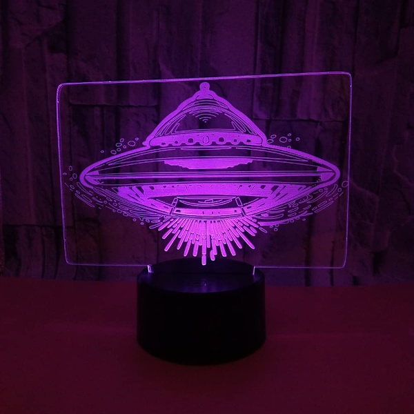 3D nattlampa Nytt UFO Flygande tefat 3D Ljus UFO Färgglad T