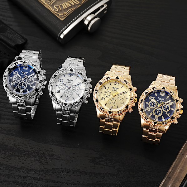 Herrar Kvartsur Klocka Mode Rostfritt Stål Chronograph Affärs Klockor för Män Sliver