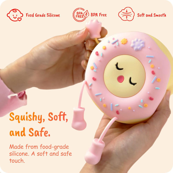 Donut Silikon Nattlampa för Spädbarn och Barn - LED Dimbar Squishy Nattlampa - Mjuk, Säker och Åh-Så-Bedårande Sängkamrat Pink