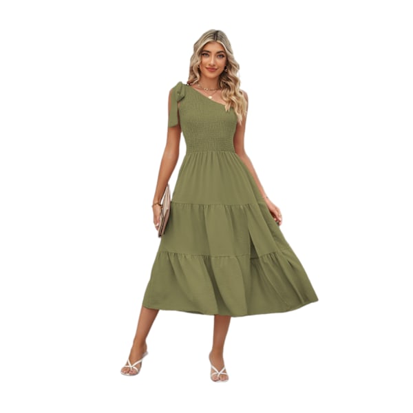 eveless Ruffle Hem Flowy Boho Maxi -mekot (Military Green M)
