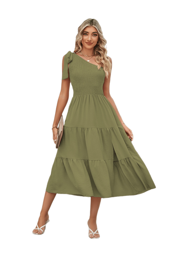 veless Ruffle Hem Flowy Boho Maxi Kjoler (Militærgrønn XL)