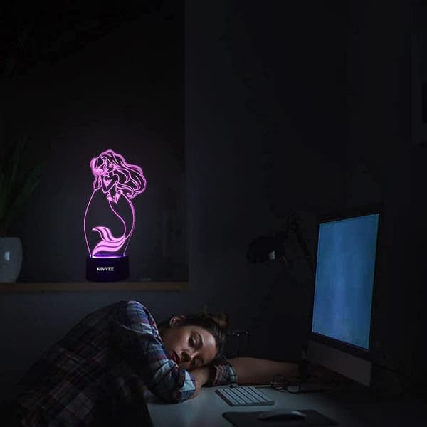 3D Nattlamper Havfrue Visuell 3D Skrivebordslampe Nattlys barn