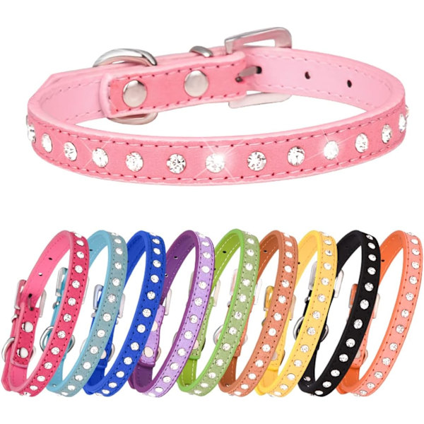 Valphundhalsband med kristalldiamant färgglad bling flickvalp små hundkatt halsband (S, grön) Green S