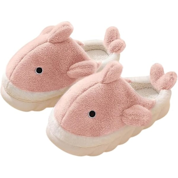 Plush Hemtofflor för Män och Kvinnor, Cartoon Haj Djur Bomulls-tofflor, Vinter Inomhus Varma Tofflor, Mjuka och Bekväma Tjocksulor Pink 36-37