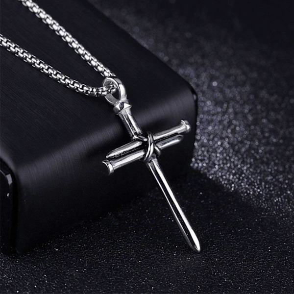 Ristiriipus miehille Ristiriipus VOIMAA Raamatun jae Ruostumattomasta teräksestä valmistettu kaulakoru Layered Silver Cross