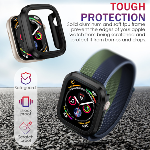 Alumiininen puskuri Metallikotelo suunniteltu Apple Watch Series 7 /8 45mm, Kestävä suojakotelo iskunkestävä TPU