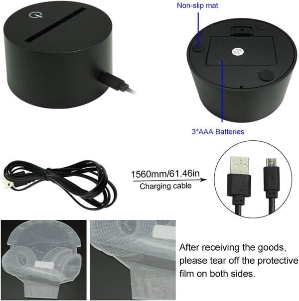 3D Illusion Hovedtelefon Headset Natlampe 7 Farver Skiftende