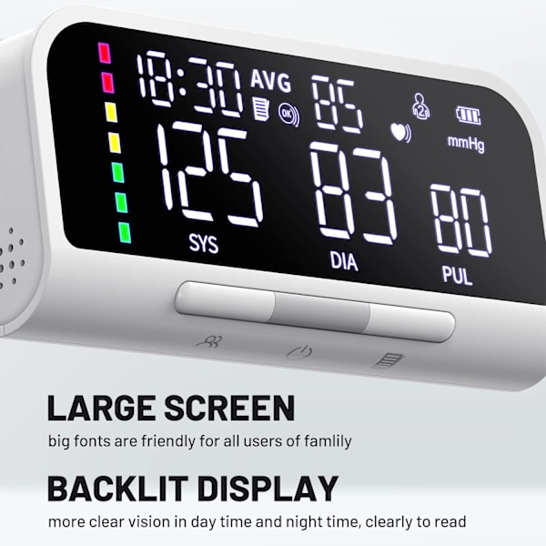 Blodtrycksmätare Automatisk Överarmsmaskin & Noggrann Justerbar Digital BP Manschett Kit Stor Bakgrundsbelyst Display 240 Set Minne Inkluderar Laddning