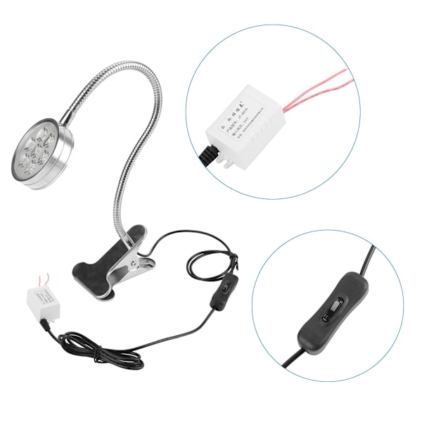 LED-maskinarbejdslampe Svanehalsklip/Fastgørelsesbasisklemmeafbryderlampe (#07)
