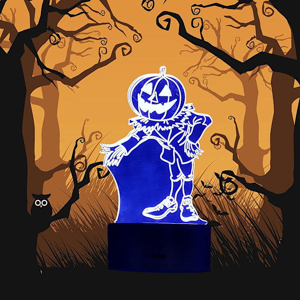 Halloween Dekoration Græskarmand Jack Skellington lampe 3D LED illusion Natlys Gave Indendørs Berøring
