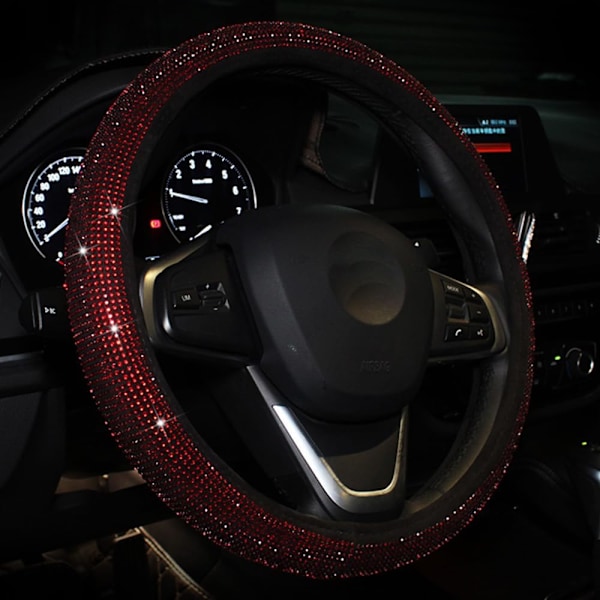 Bil Bling Ratt Skydd för Kvinnor Flickor Vinröd 15 Tum Universal Röd Kristall Strass Diamanter Bling Bling Tillbehör An Red