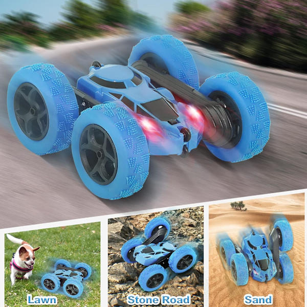 Kauko-ohjattava auto, 2,4 GHz kaksisuuntainen 360 ° pyörivä kauko-ohjattava telaketjuauto ajovalot, 4WD maastoajoneuvo, kauko-ohjattava kilpa-auto Blue