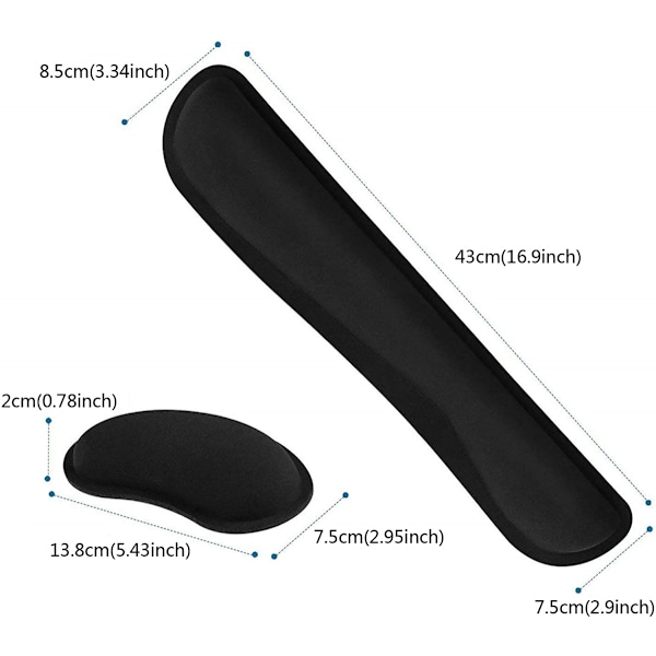 Handledsstöd för tangentbord och mus, handledsstöd i minnesskum, bekvämt handledsstöd, dator, bärbar dator och bärbar dator