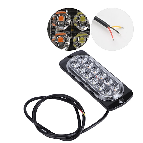 12-24V Lastebil Bil 12 LED Blinkende Strobe Nødlys Blinkende Lys Hvit/Gul
