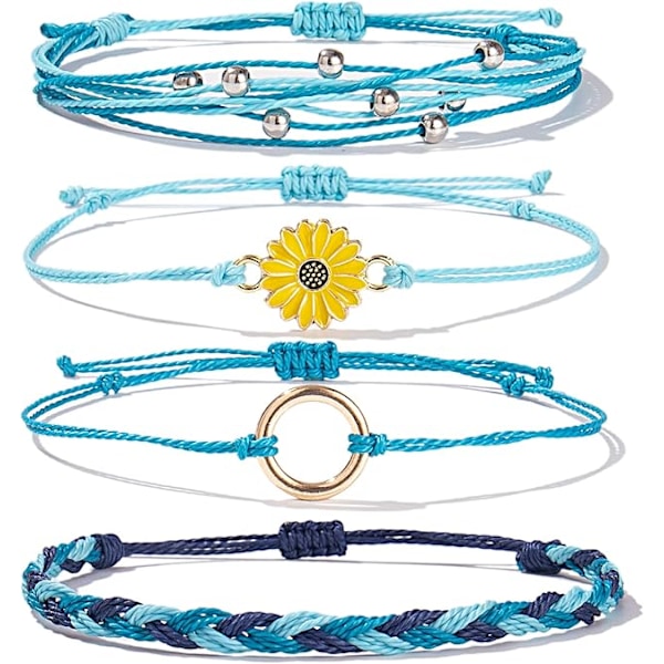 Solrossträngarmband Handgjort Flätad Rep Charm Boho Surfer Armband för Kvinnor Blue