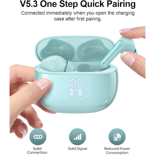 Langattomat nappikuulokkeet Bluetooth-kuulokkeet, 40 tunnin toistoaika Stereo IPX5 vedenpitävät nappikuulokkeet, LED-virtanäyttö Langattomat nappikuulokkeet mikrofonilla Mint