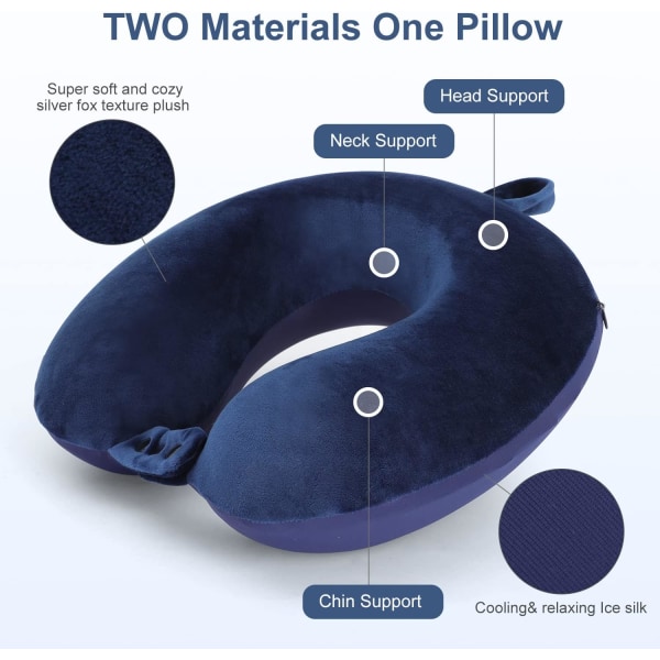 Rejse nakkepude, bedste memory foam flypude til hovedstøtte blød justerbar pude til fly, bil og hjemmets lænestol (mørkeblå) Dark Blue