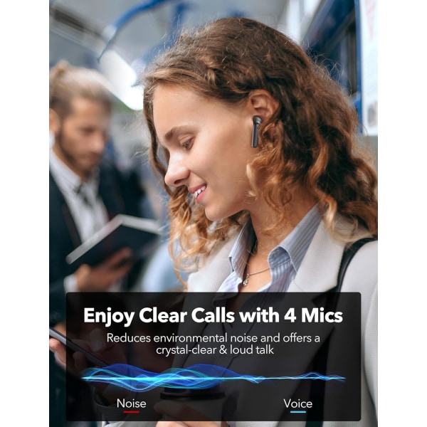 Hybrid ANC trådløse øretelefoner, fordyb dig i fordybende lyd med dyb bas, lang spilletid og 3 Eq-indstillinger, opgrader din lydoplevelse Black