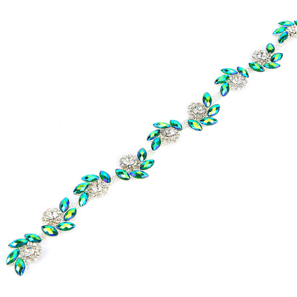 DIY sytillbehör Marquise strass trimningsband klokedja kläder applikationer (grön)