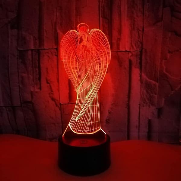 3D Engel Natlampe Illusionslampe 7/16 Farveskift LED Lampe