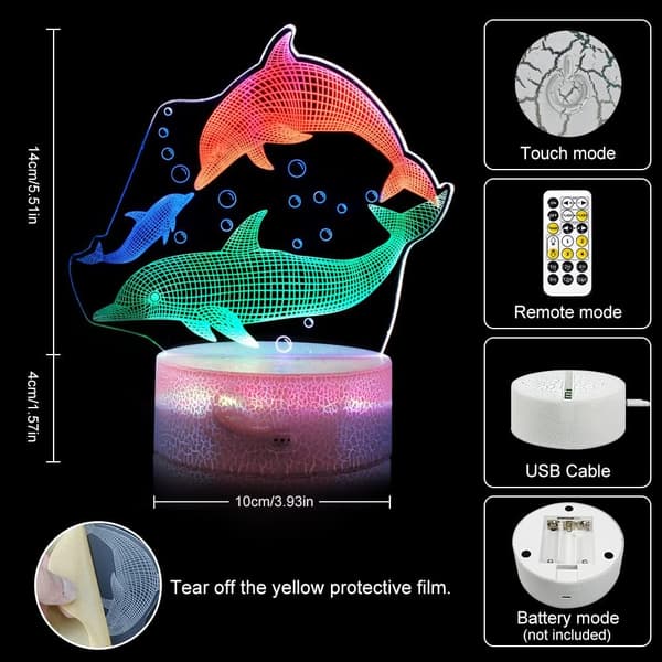 Delfin 3D Nattlys, Dynamiske RGB-farger som endrer 3D Illus