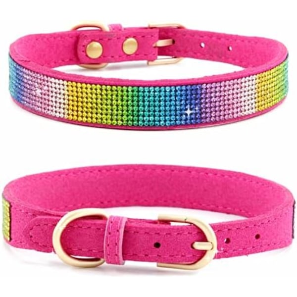 Rhinestone Hundehalsbånd, Sød Blændende Funklende Blødt Ruskind Hunde Kat Rhinestone Halsbånd Krystal Diamant Kæledyr Hundehvalp Halsbånd (S, Hot Pink-3) Hot Pink S