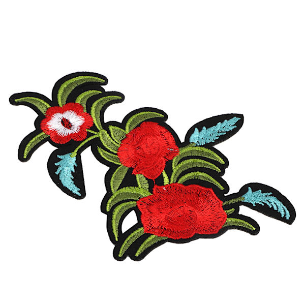 Rød rose broderet patch DIY dekoration tøj strygejern sy mærkat håndværk tilbehør