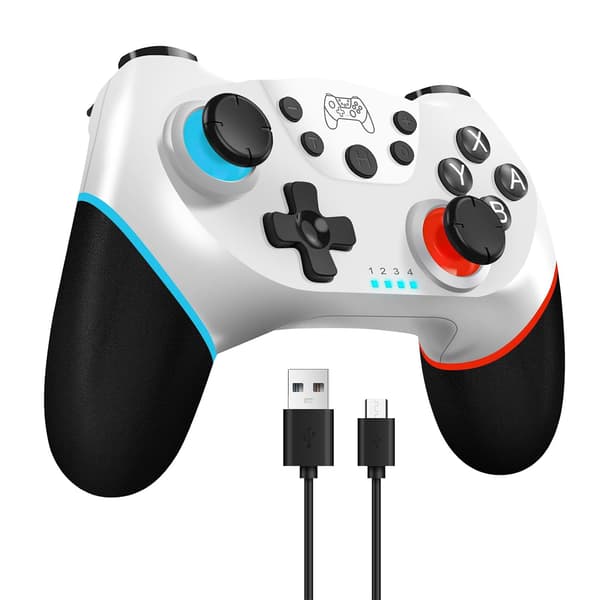 Kontroller for Switch, Trådløs Pro-kontroller for Switch/Switch Lite, Switch Fjernkontroll Gamepad Joystick, Turbo og Dobbel Vibrasjon Red+Blue