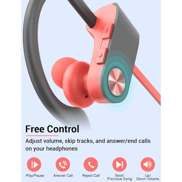 Bluetooth-hovedtelefoner, trådløse sports-øretelefoner IPX7 vandtætte med mikrofon, stereo-svedsikre in-ear-øretelefoner, støjreducerende headsets til fitnessløb PinkGrey