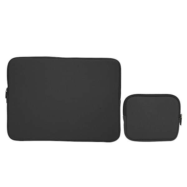 Solid Farve Laptop Sleeve Notebook Håndtaske Bære Etui Lynlås Strømforsyning TaskeSort 14 Tommer