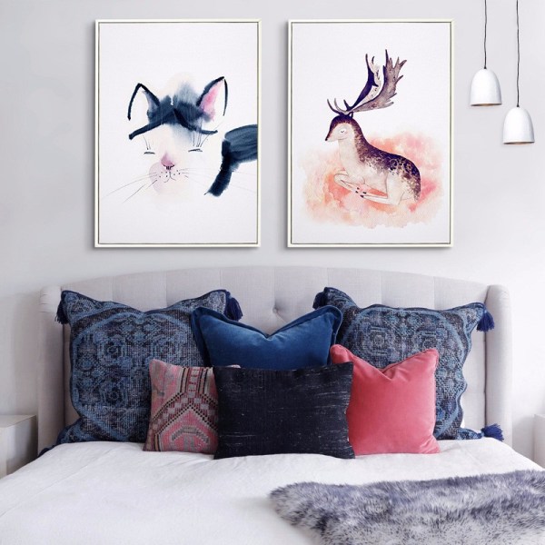 Katter, Flamingos och Älg Väggkonst Canvas Tryck Affisch, Enkelt Mode Vattenfärg