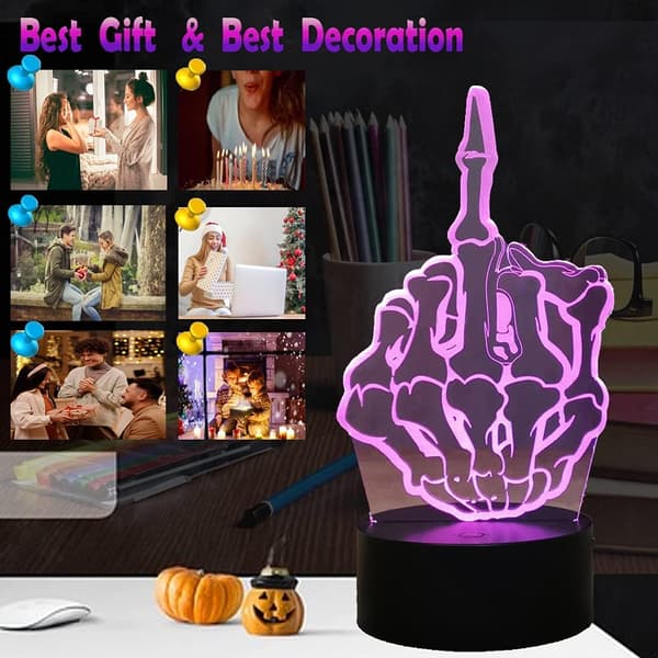 Skull Middle Finger Light Hallowmas Gesture 3D Natlampe Bi