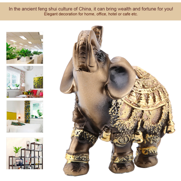 Lucky Feng Shui Golden Elephant Statue Skulptur Rike Figur Gave Hjem Innredning S