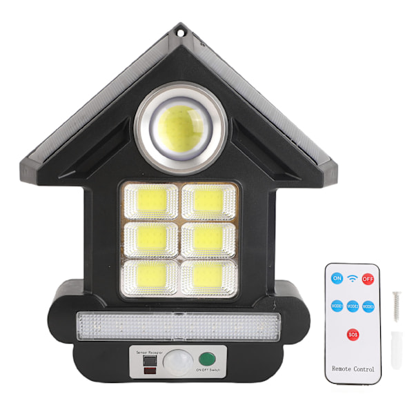 Solcells Gatubelys Hus Form ABS LED Rörelsesensor Solcells Vägglampa med Fjärrkontroll för Utomhusgård