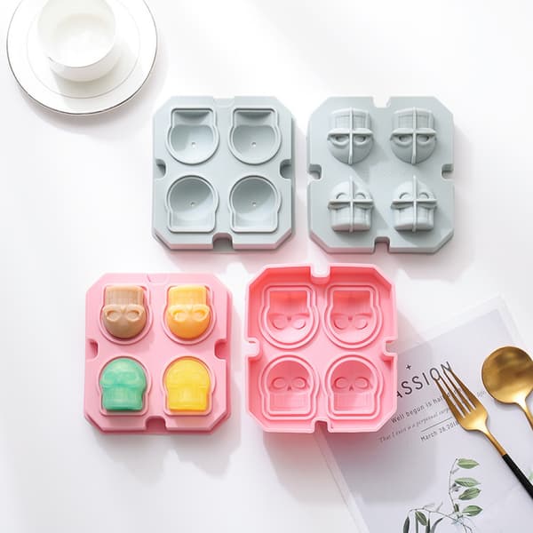 4 Hodeskalle Hode Isbitform Silikonform Bar DIY Morsom Isboks I