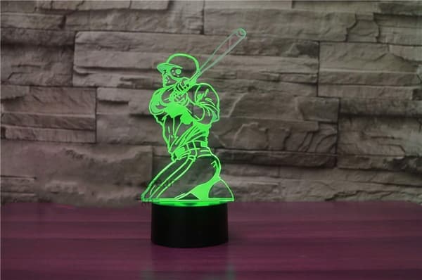 3D Baseballspiller Natlampe 7 Farveskift LED Bordlampe
