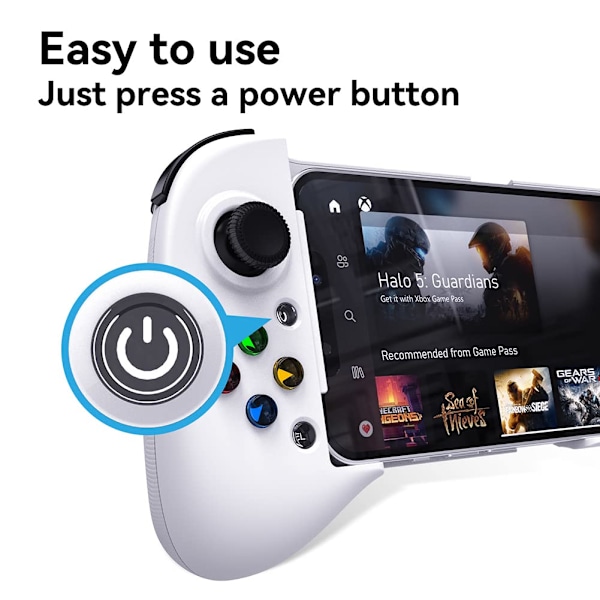 Mobil spillkontroller for Android med 4 tilordningsknapper, trådløs Bluetooth-spillkontroller designet for PS Remote Play, Xbox Game Pass Ultimate, Steam Link White