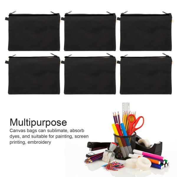 10 st canvas kosmetiska väskor med svart snöre bärbar multifunktionell tom DIY hantverksväska för resemakeupväska Black