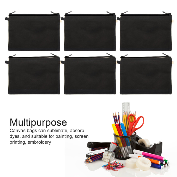 10 stk. Canvas Kosmetikpung med Sort Lanyard Bærbar Multifunktionel Blank DIY Craft Taske til Rejse Makeup Taske Black