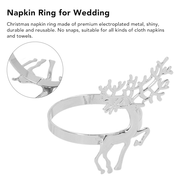 Jule Serviet Ring Elegant Dekorativ Metal Hjorte Serviet Ring Holder til Bryllupsfest Daglig 10stk Silver