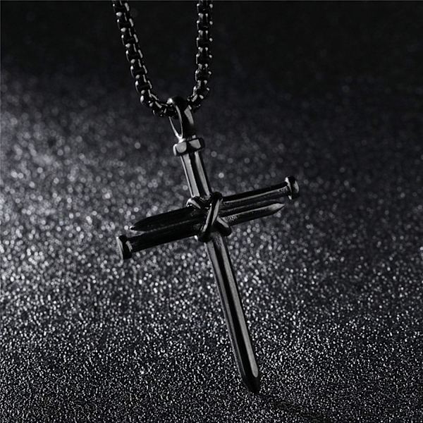 Ristiriipus miehille Ristiriipus VOIMAA Raamatun jae Ruostumattomasta teräksestä valmistettu kaulakoru Nail Black Cross