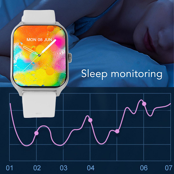 Smartwatch med iltmåling, opkaldsskærm, IP68 vandtæt touchskærm smartwatch med skridttæller White