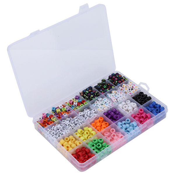 Brev Pärlor 6mm 10 Färger Elastisk Tråd Stora Hål Pärlor Set för Hantverk DIY Handgjorda