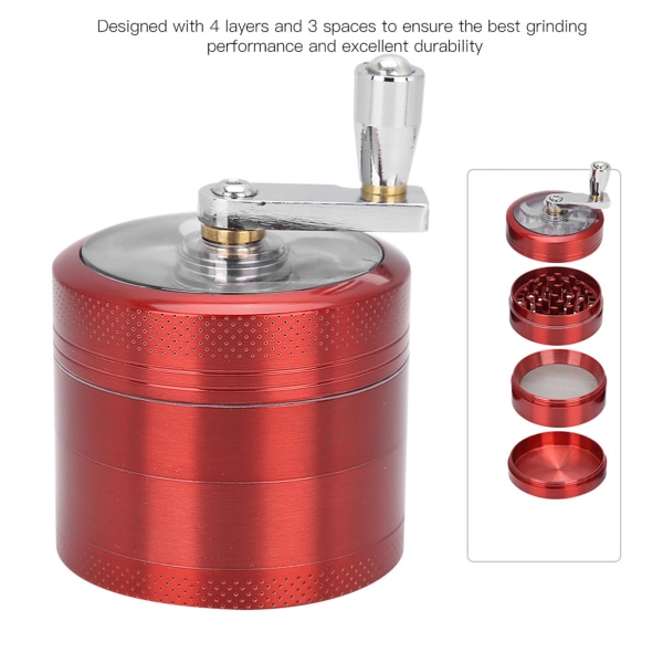 4-lags røykekvern håndristet sinklegering slipeverktøy 55 mm med magnetisk deksel Red