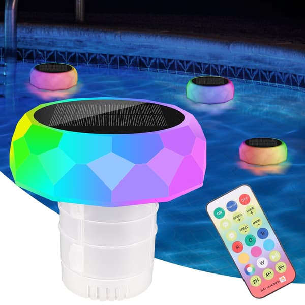 Solar klordispenser til pool med farveskiftende lys, rummer op til 5 tabletter for nemmere vedligeholdelse, forbedrer lys atmosfære